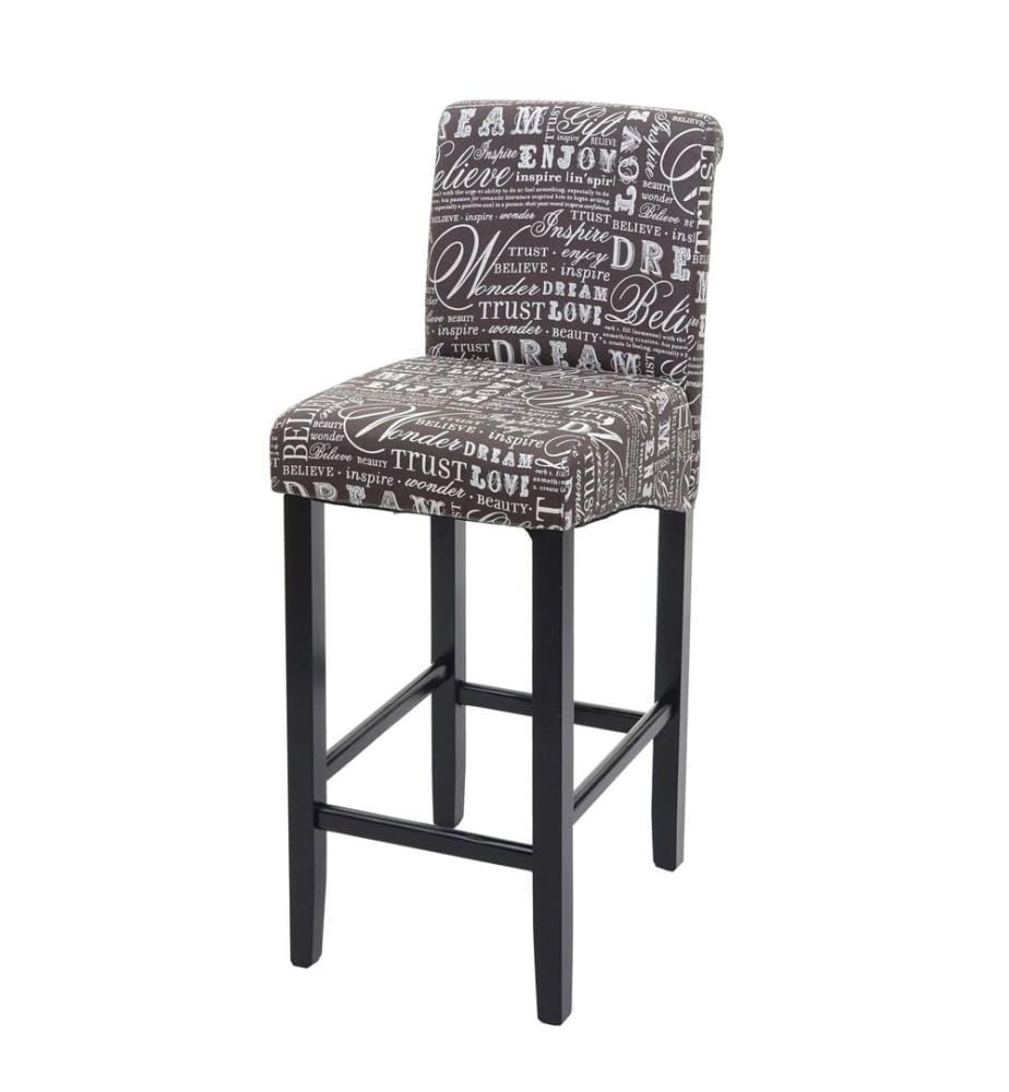 Tabouret de bar chaise de bar bois écriture gris pieds foncés tissu textile