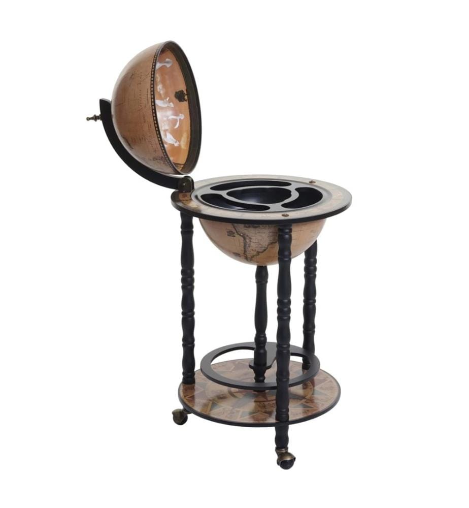 Globusbar JAM-D83 Minibar Casier à vin Ø33 cm à roulettes en bois d'eucalyptus noir