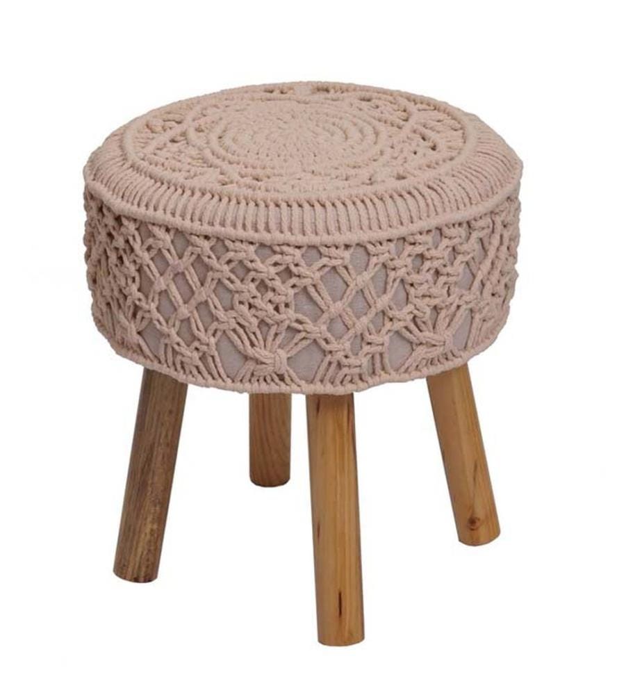 Pouf Tricot 45x41 cm rond Tricot Macramé crème-beige