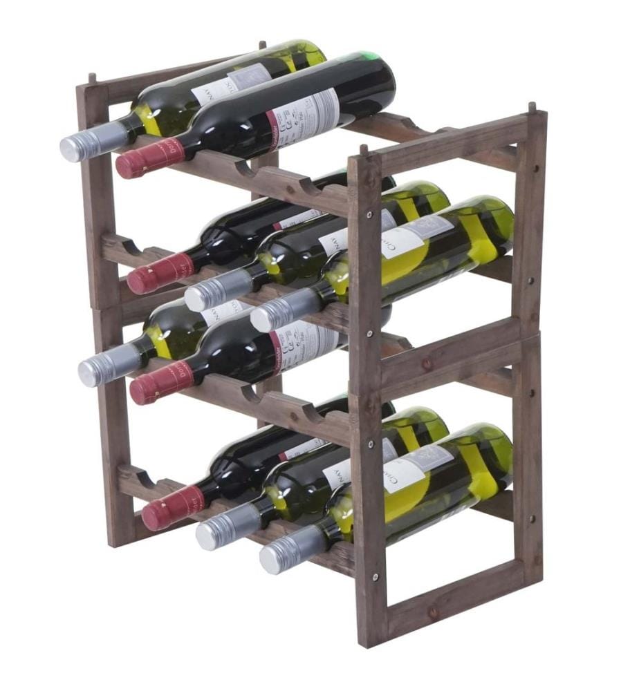 Casier à vin sapin pour 32 bouteilles empilables shabby brun
