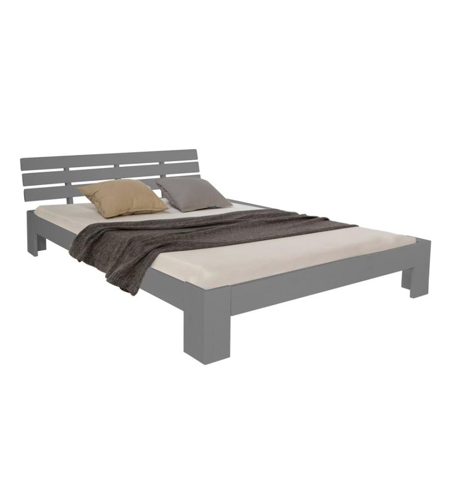 Lit double en bois 180x200 cm Bois massif Gris