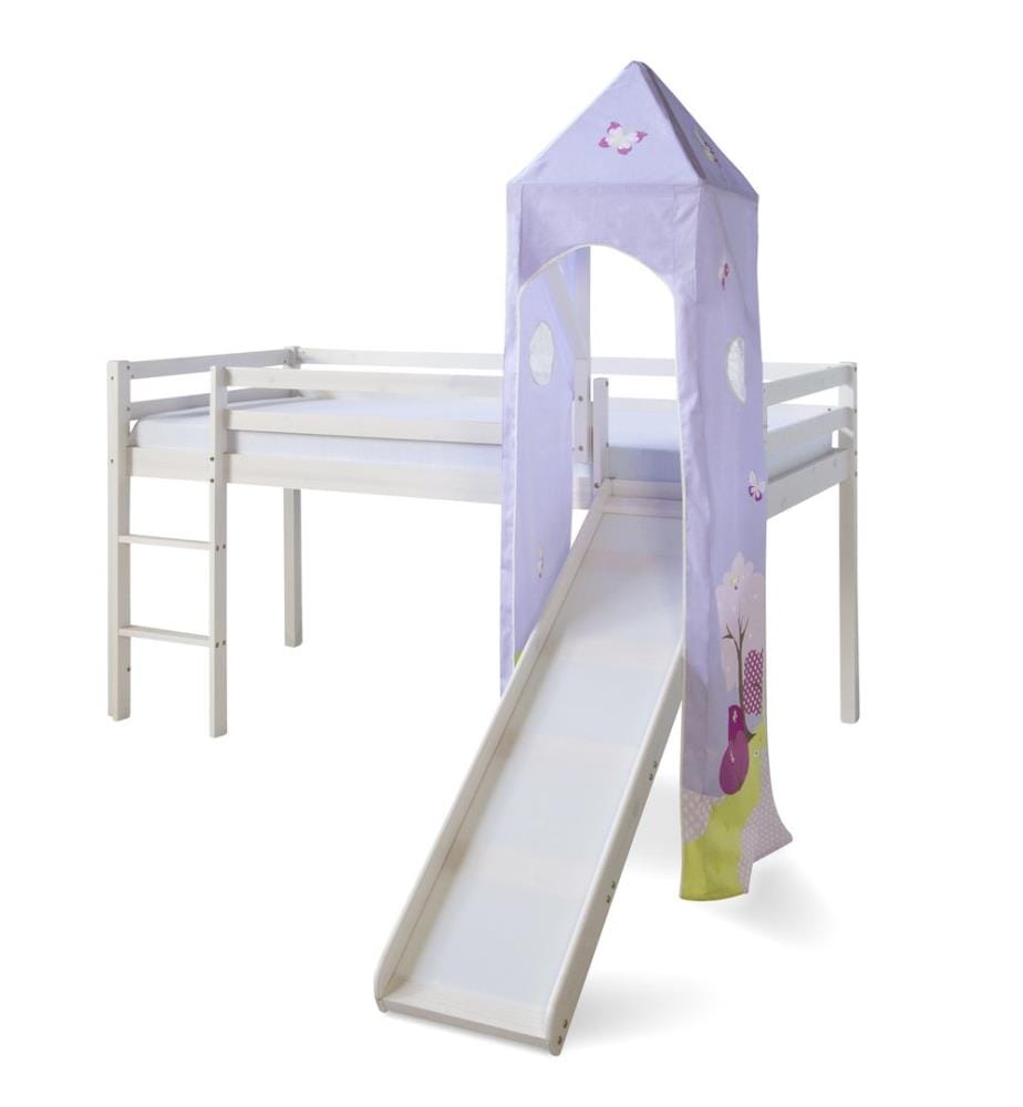 Lit surélevé d'enfant 90x200 cm en bois blanc-violet