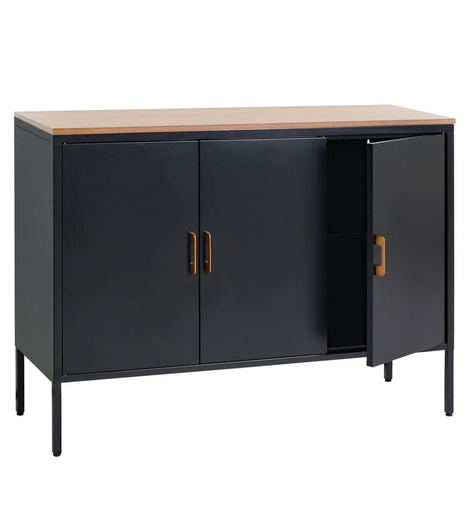 Ko mmode Armoire 3 portes métal 90x120x40 cm noir