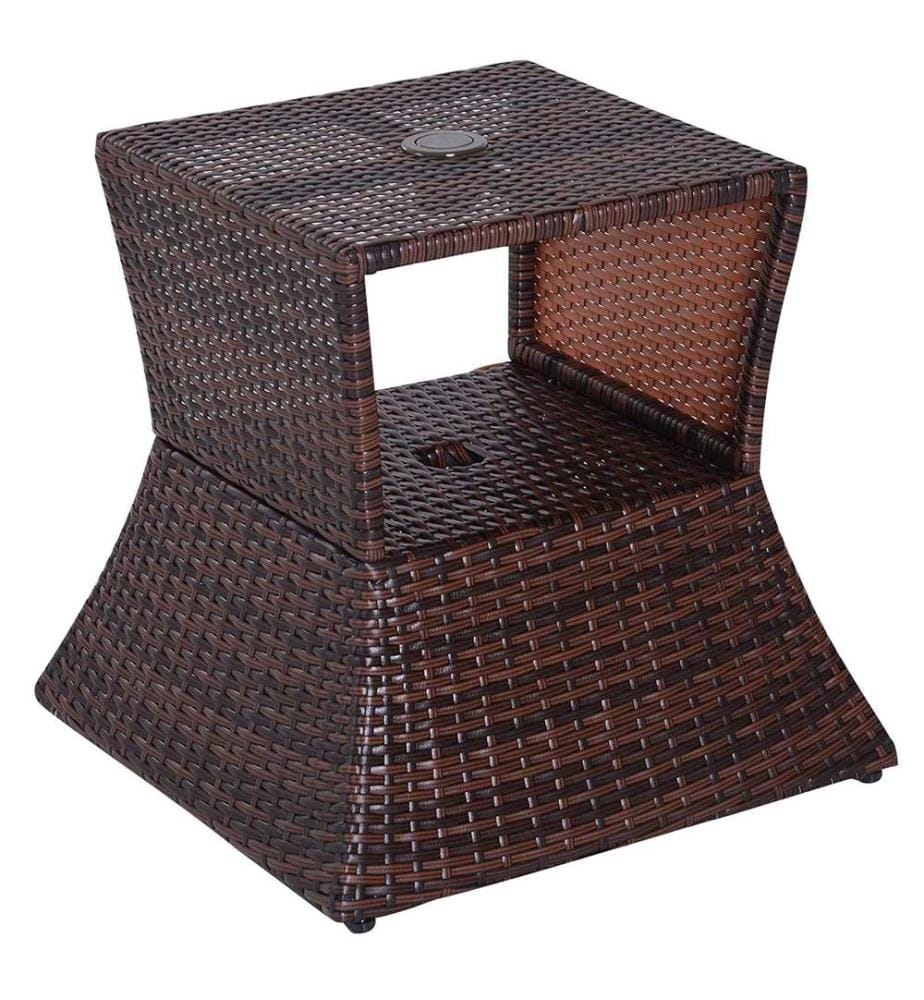 Table de jardin en rotin avec trou pour parasol