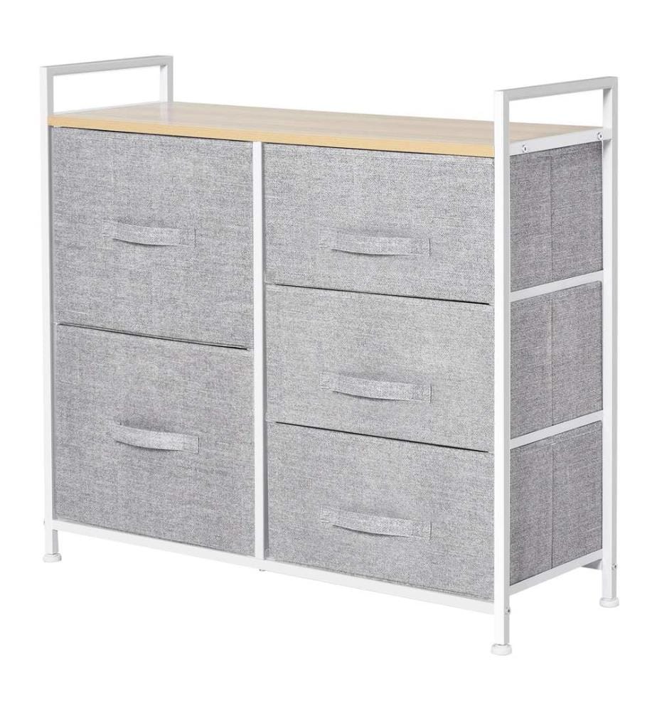 Co mmode avec 5 tiroirs en tissu Cadre métallique gris