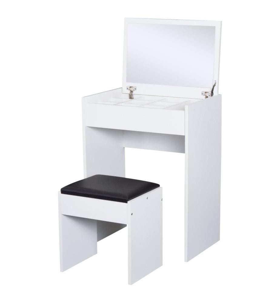 Coiffeuse Table de maquillage avec miroir rabattable blanc Coiffeuse