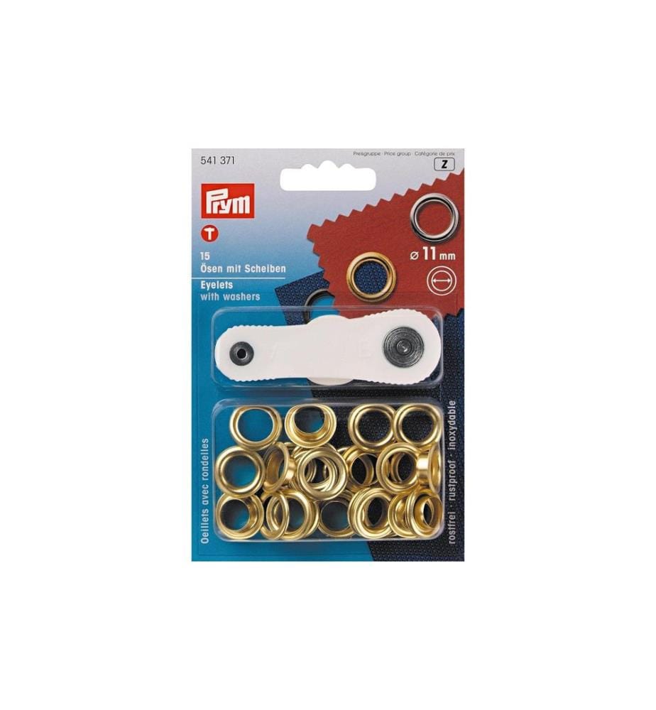 PRYM - illets + disques 11 mm, Or, 15 pièces