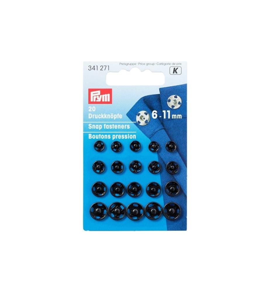 PRYM - Boutons poussoirs noir, 6-11 mm