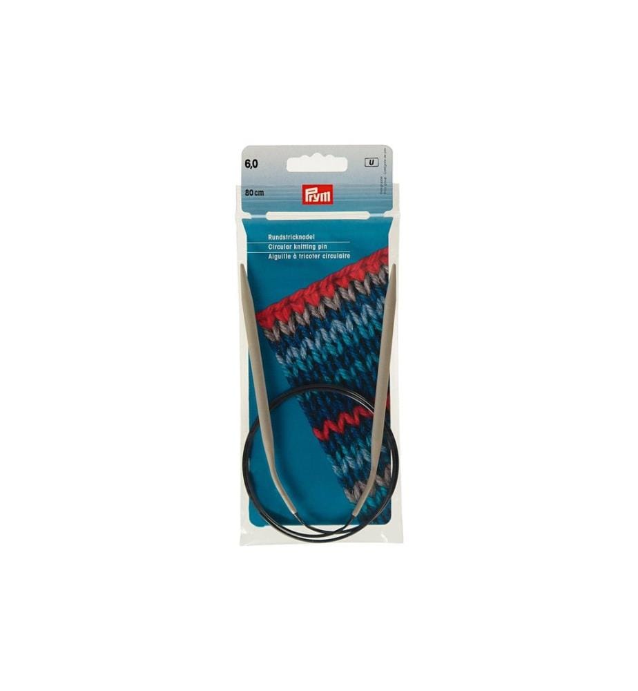PRYM - Aiguille à tricoter circulaire Alu, gris 6 mm x 80 cm, 1 pièce
