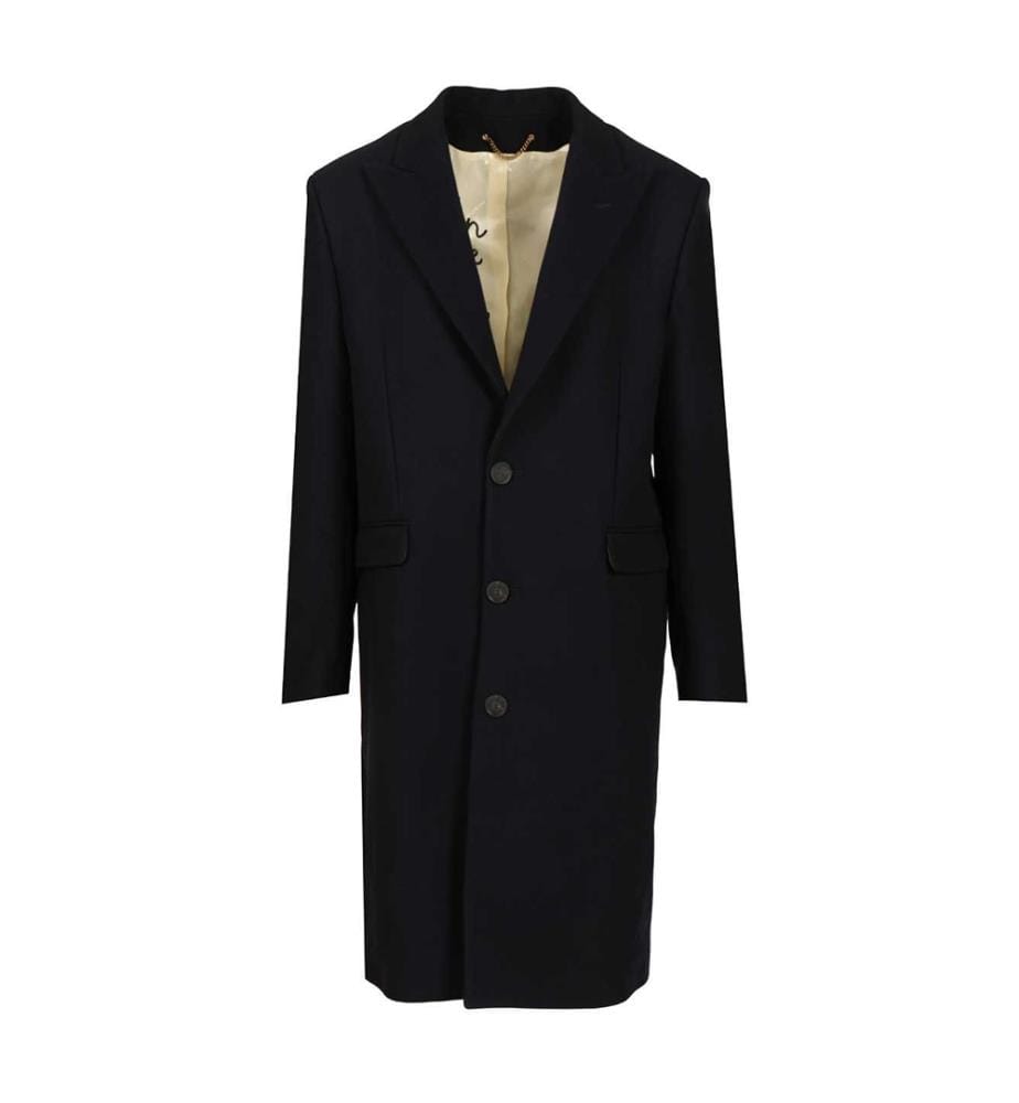 Manteau en laine à boutonnage unique - Bleu foncé