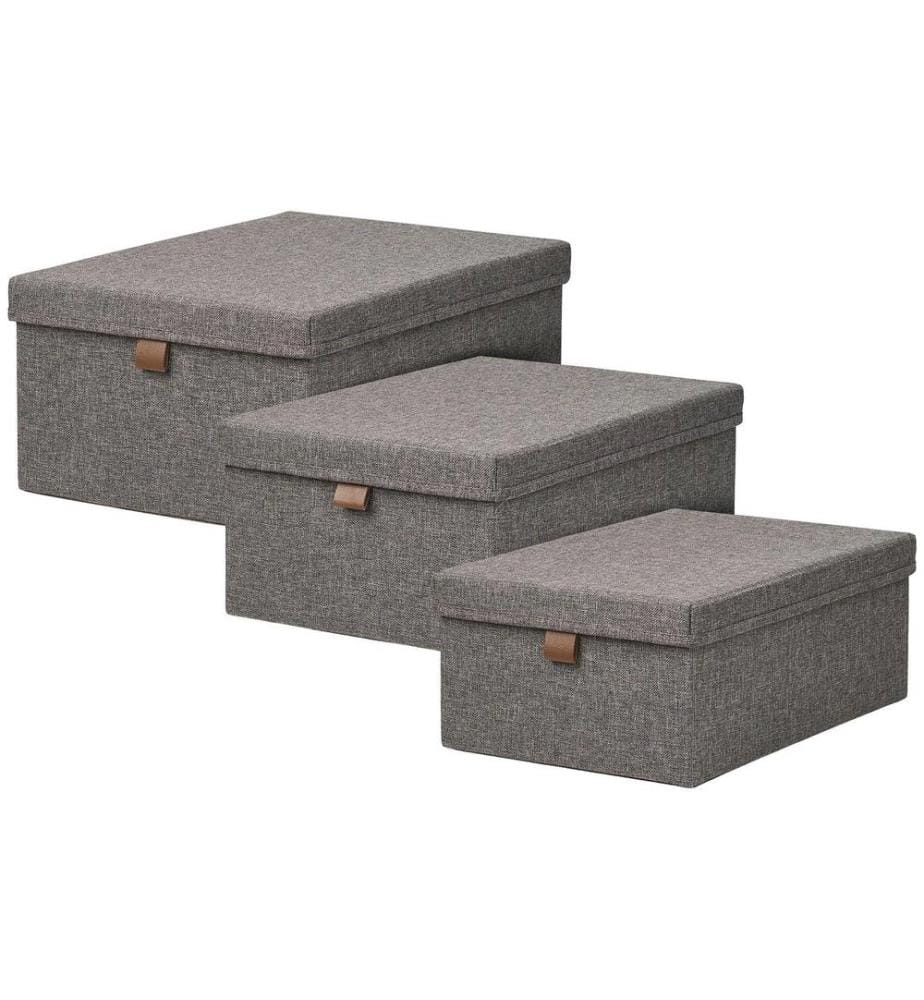 House Nordic - Boîte de rangement Noto Lot de 3, gris foncé