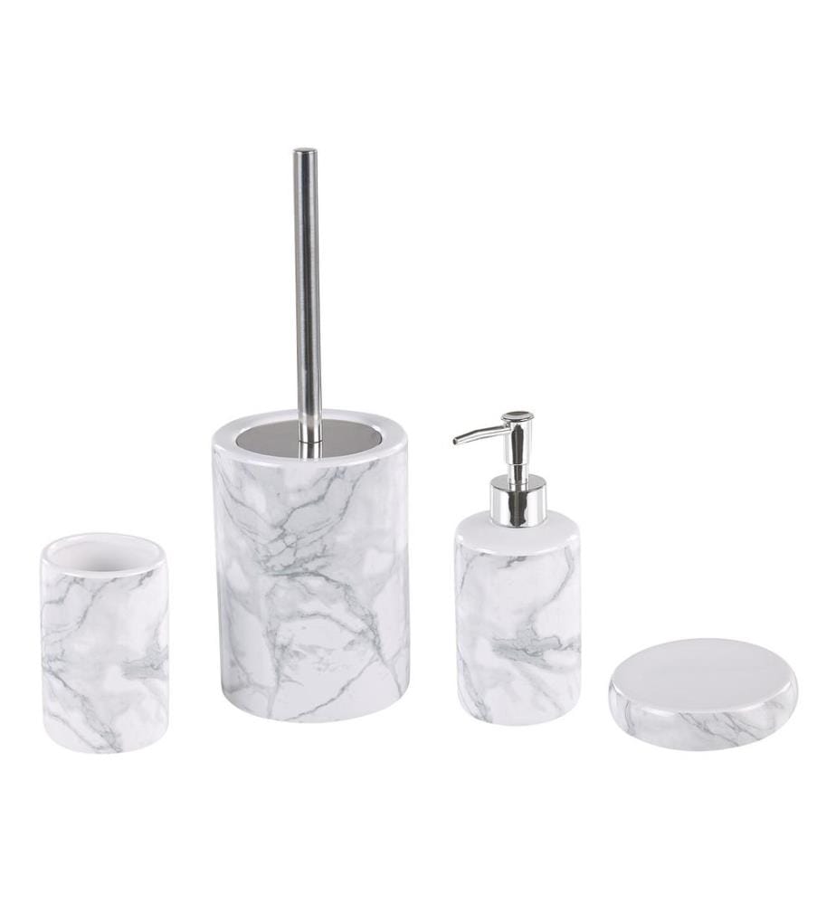 Set de 4 accessoires de salle de bain ARAUCO Céramique Marbre blanc