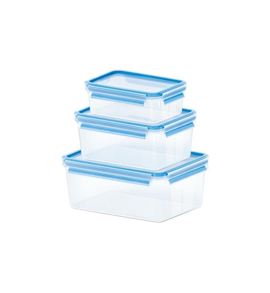 EMSA - Récipients à provisions Clip& Close 3 pièces, Bleu/Transparent;