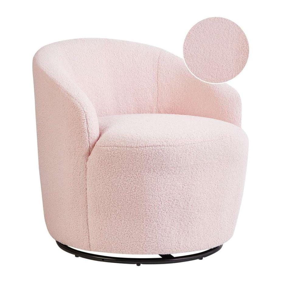 Fauteuil pivotant DAVIK Bouclé Rose pastel