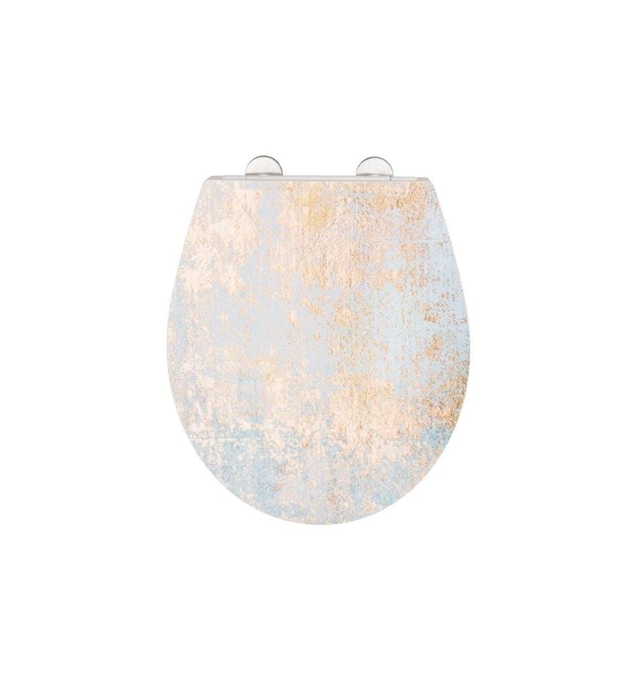 WENKO - Siège de toilette Agate Système d'abaissement automatique, Doré/Blanc