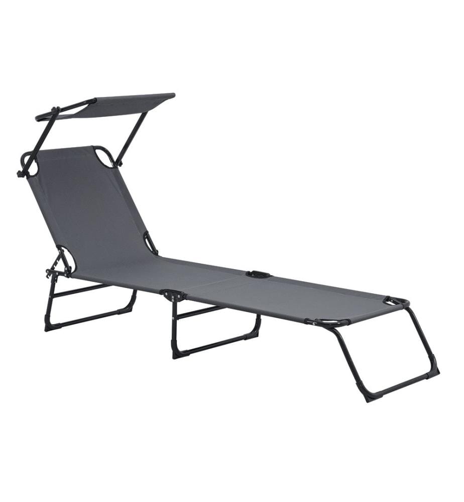 Chaise longue Lomeda avec toit solaire 187x53x27 cm Gris foncé