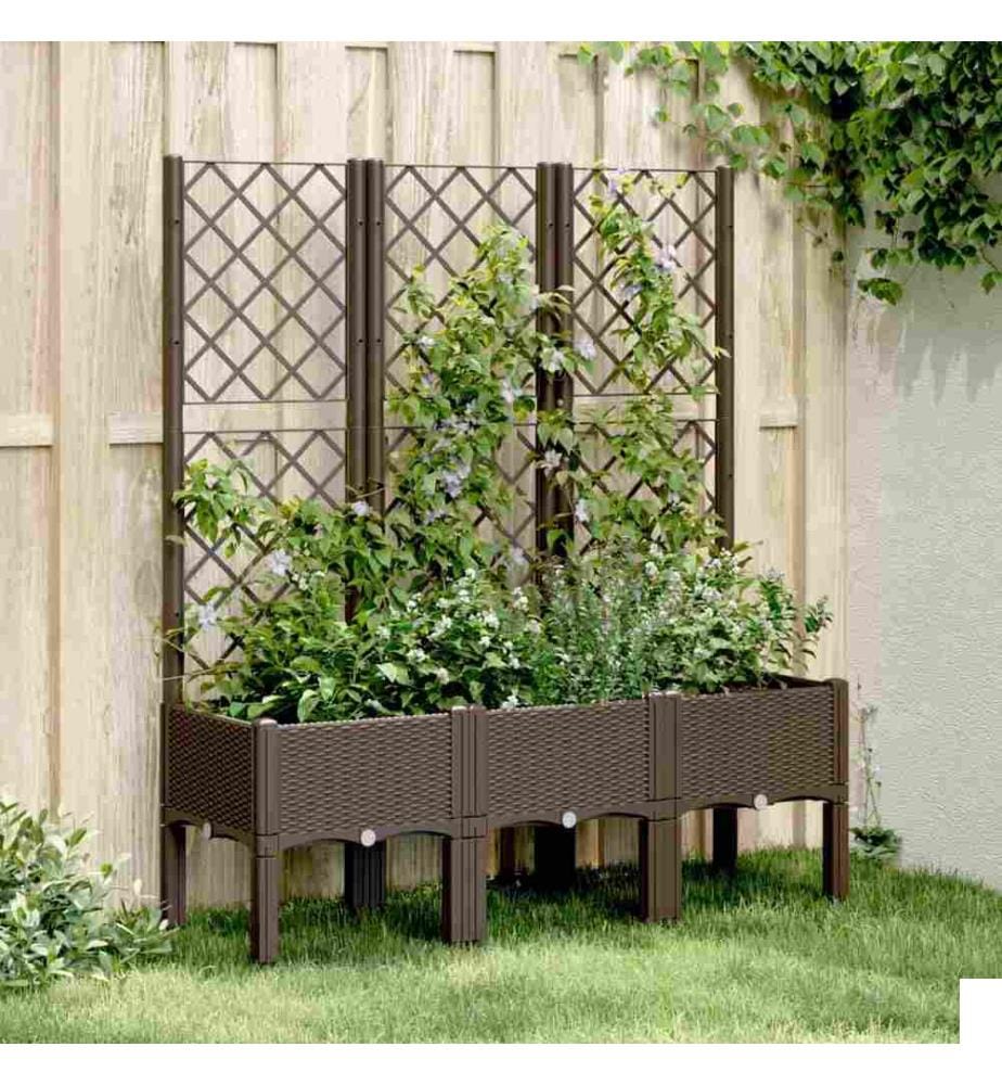 Jardinière avec treillis marron 120x40x142 cm PP