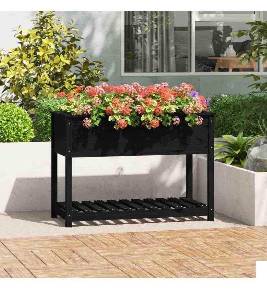 Jardinière avec étagère Noir 111,5x54x81 cm Bois massif de pin