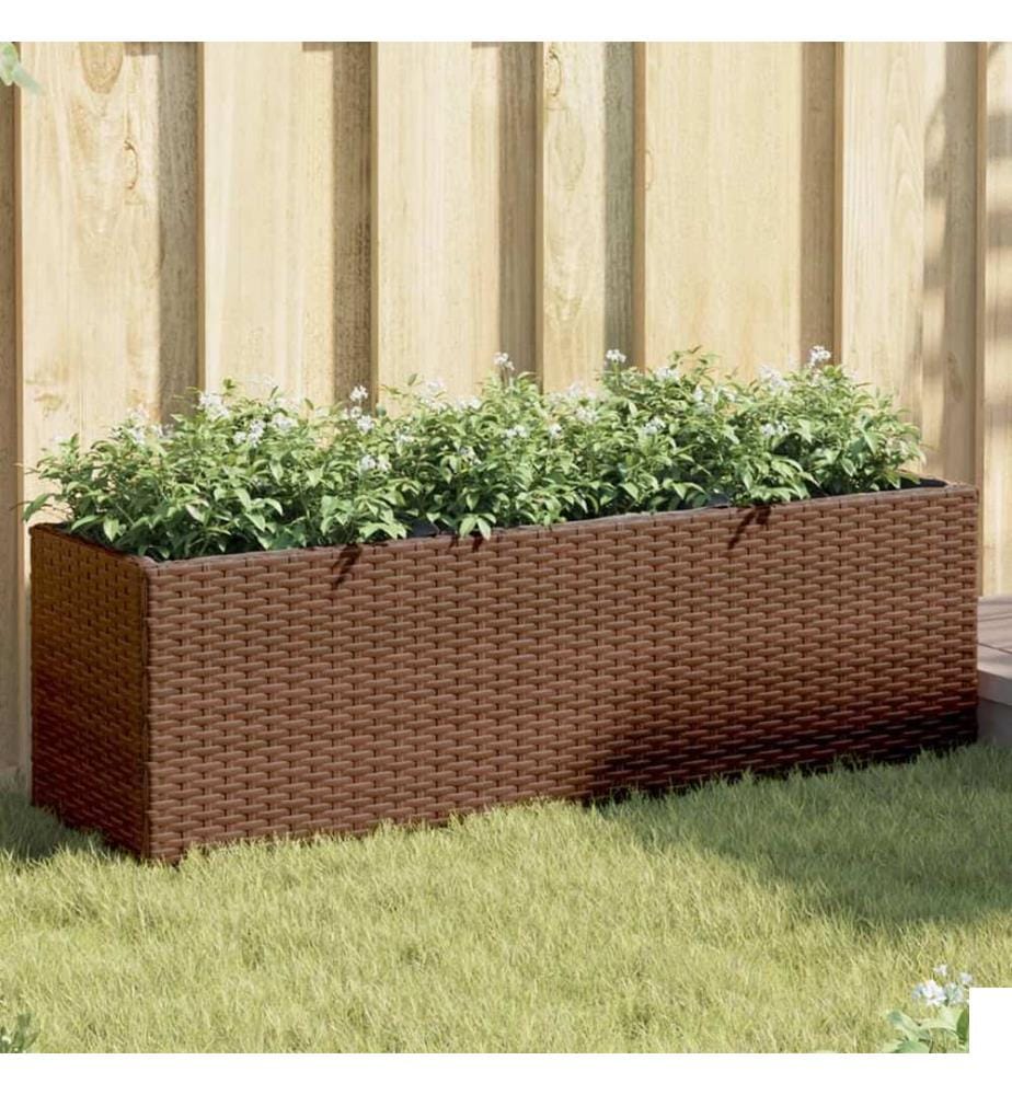 vidaXL Jardinières avec 3 pots 2 pcs marron 105x30x32cm résine tressée