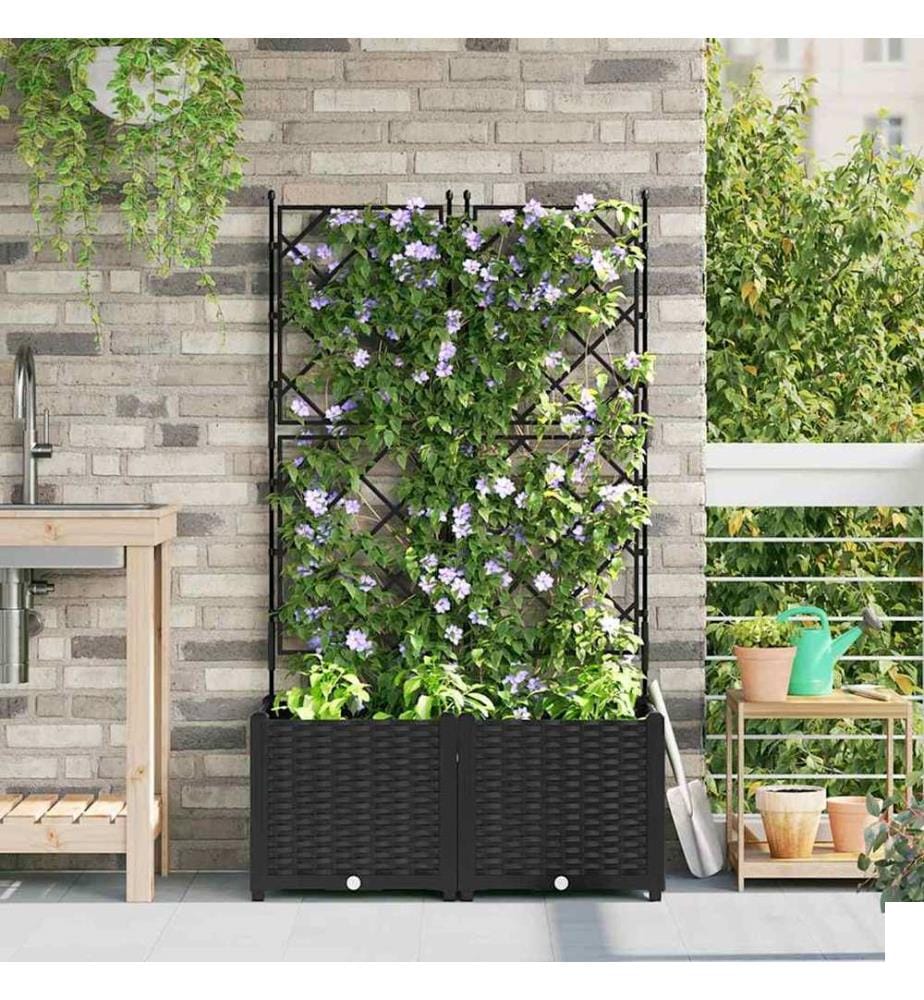 vidaXL Cache-pot de jardin 2 pcs Noir 80 x 40 x 143 cm Plastique