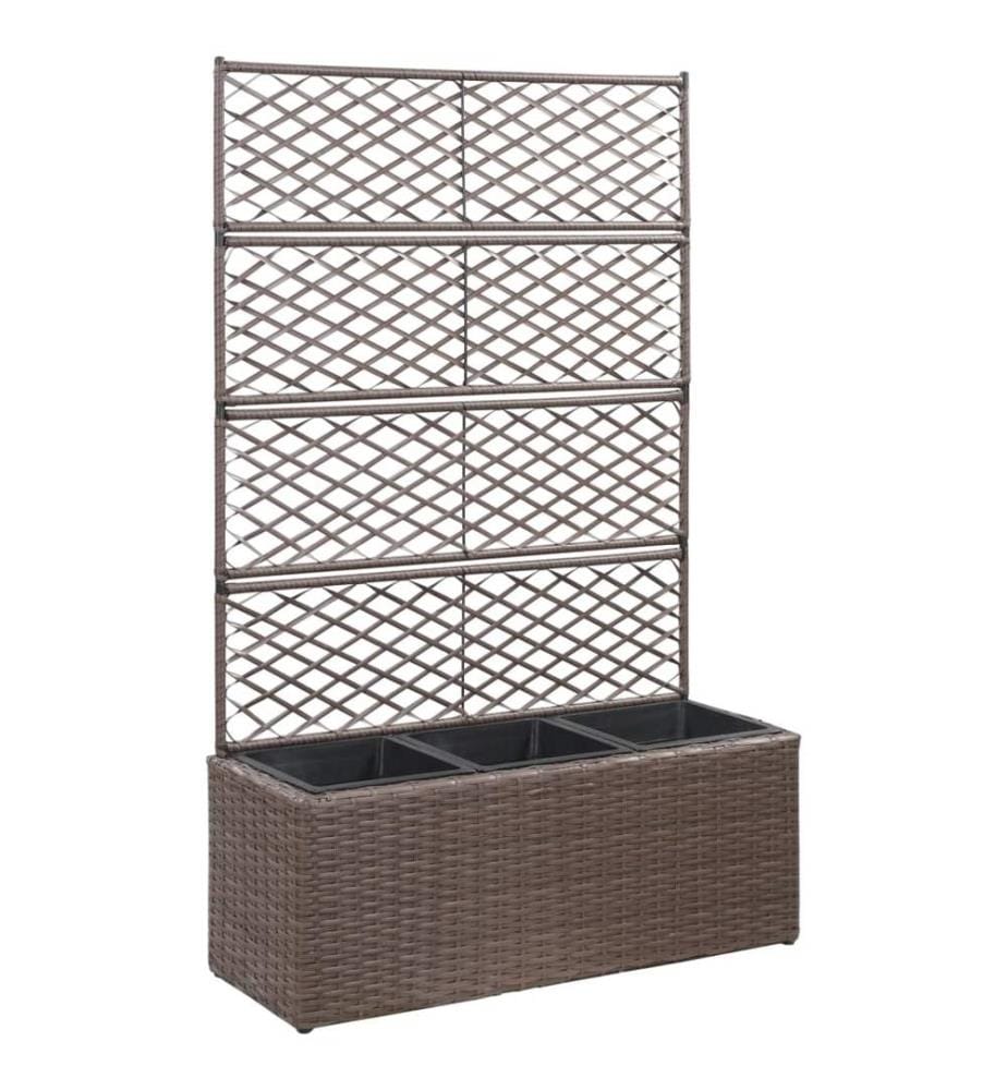 vidaXL Lit surélevé treillis 3 pots 83x30x130 cm Résine tressée Marron