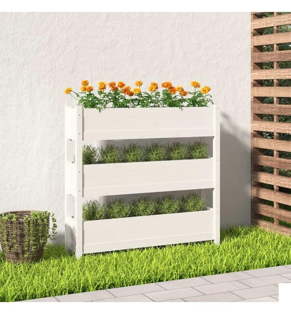 vidaXL Jardinière Blanc 112x25x104,5 cm Bois massif de pin