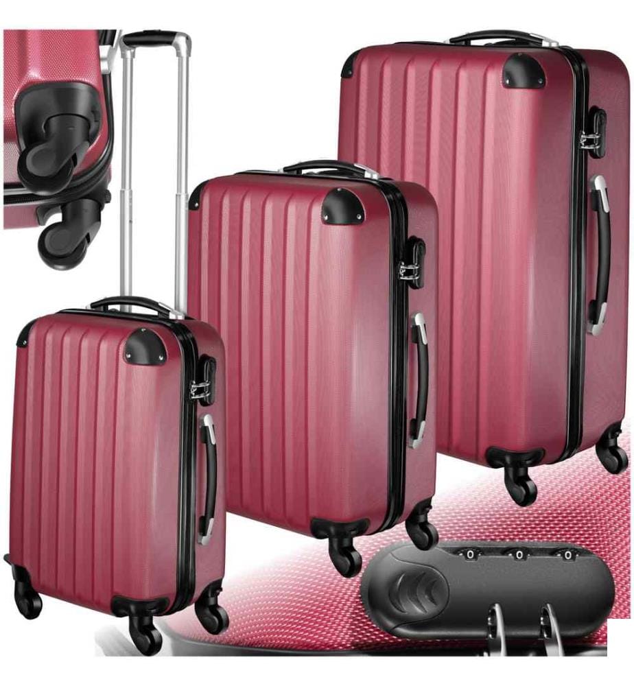 Set de 3 Valises Trolley Rigides - ABS - rouge