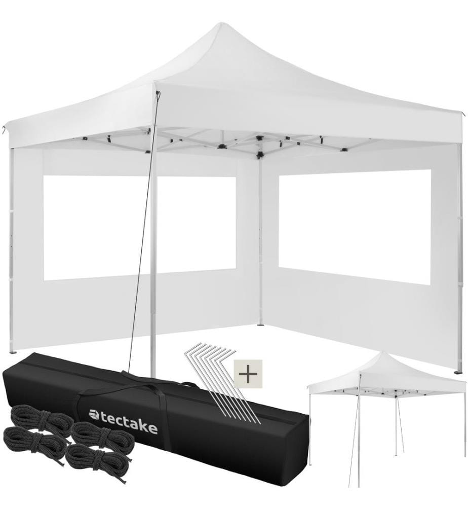 Tonnelle 3 x 3 m avec 2 rideaux - blanc