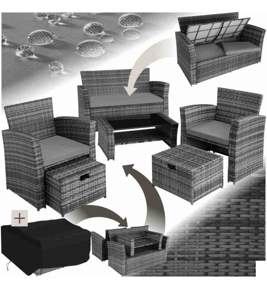 Salon de jardin Modena 321 avec housse de protection - gris