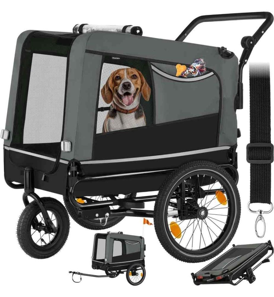Remorque vélo pour chien WoofRider multifonction, Pliable, jusqu'à 40kg - gris