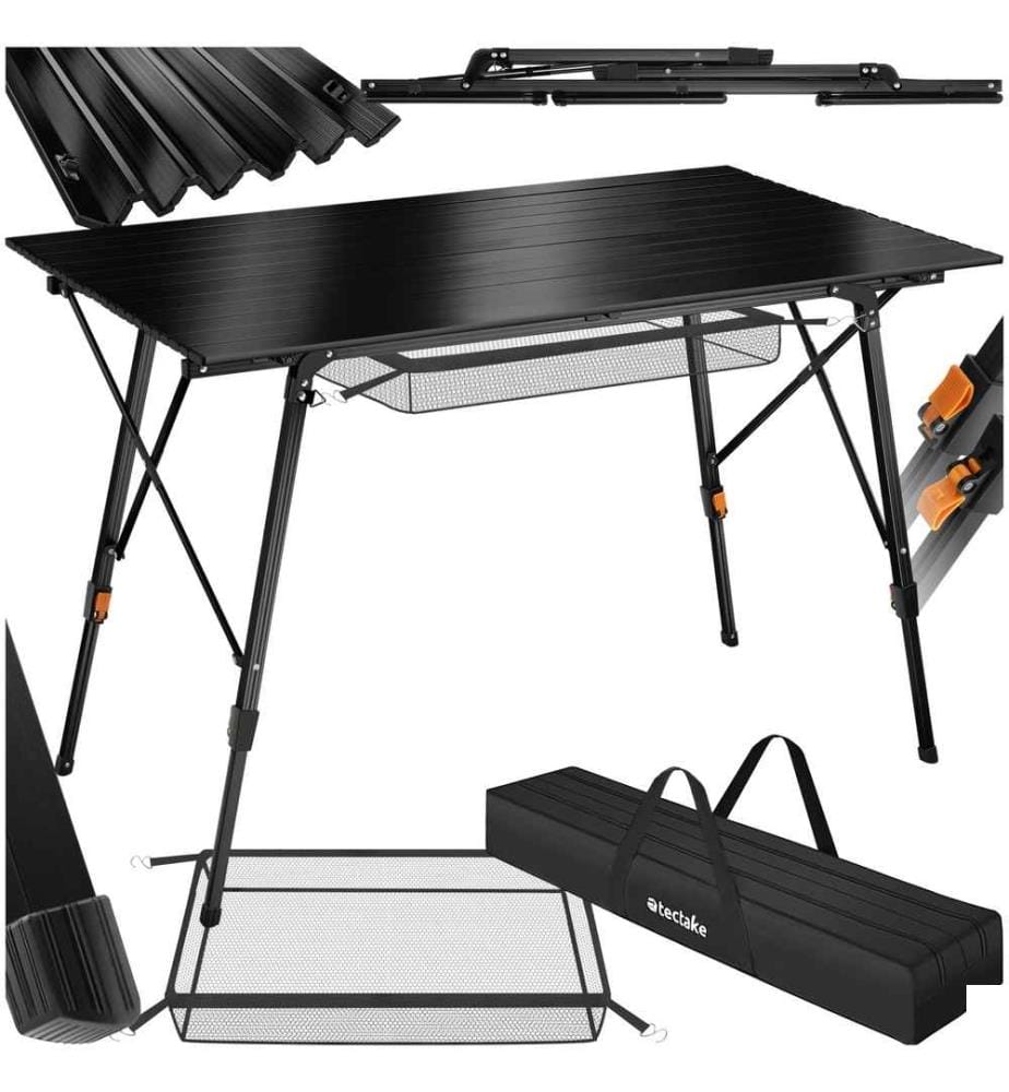 Table de camping pliante Bastian en Aluminium, réglable en hauteur - noir