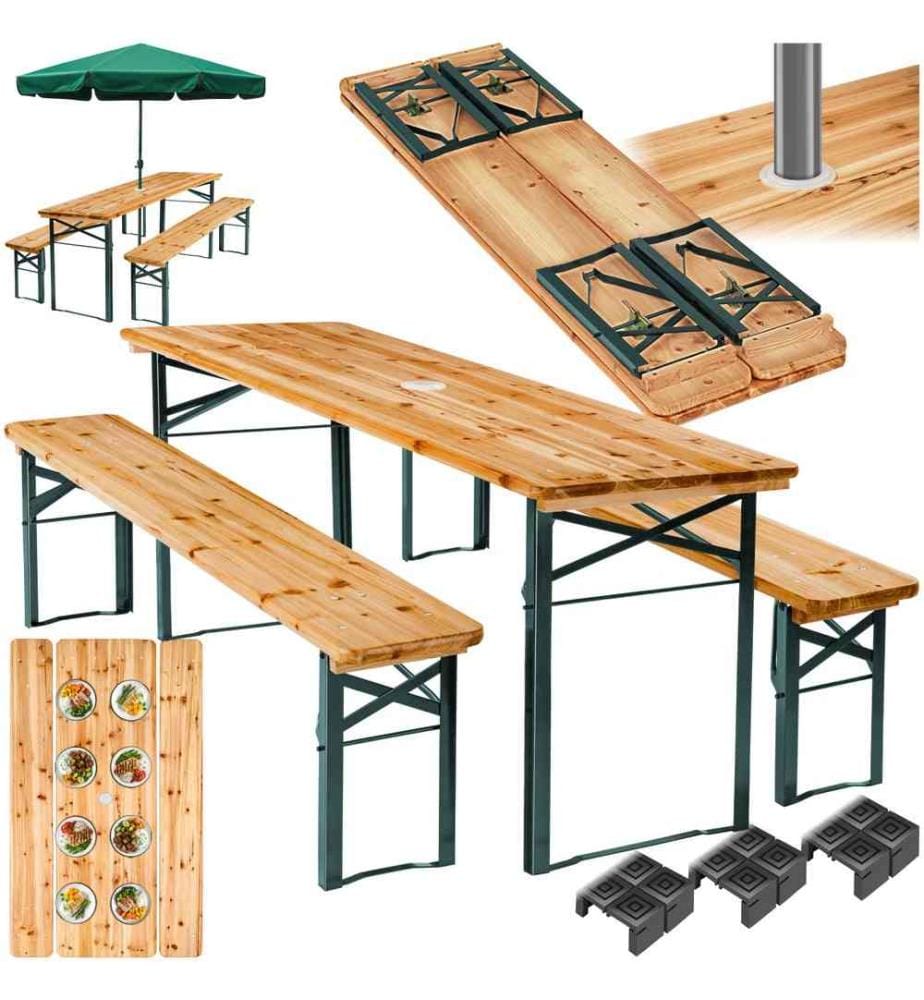 Ensemble de brasserie Ludwig 3 pcs pliable avec support pour parasol - marron