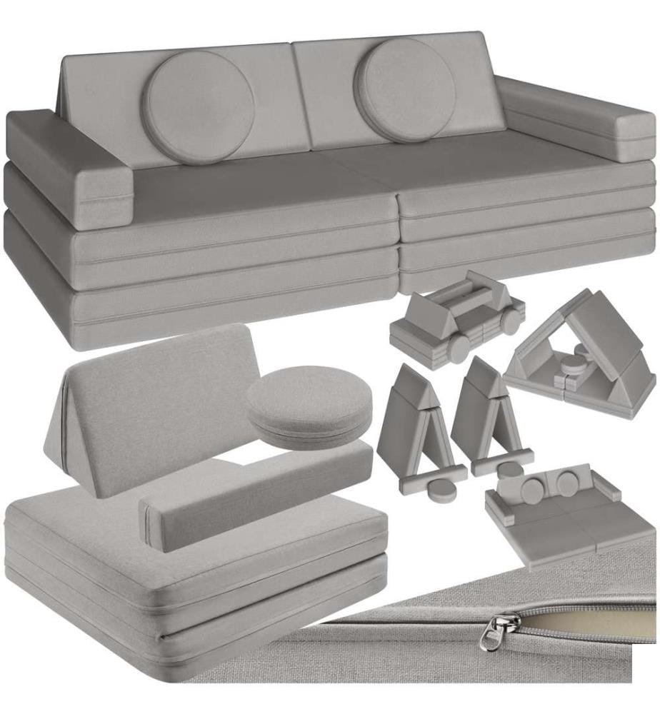 Canapé de jeu LILLY 8 pièces, avec fonction de couchage - 160 cm, gris