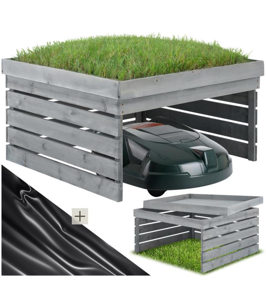 Garage pour robot tondeuse Hortus, bois, toit végétalisable - gris
