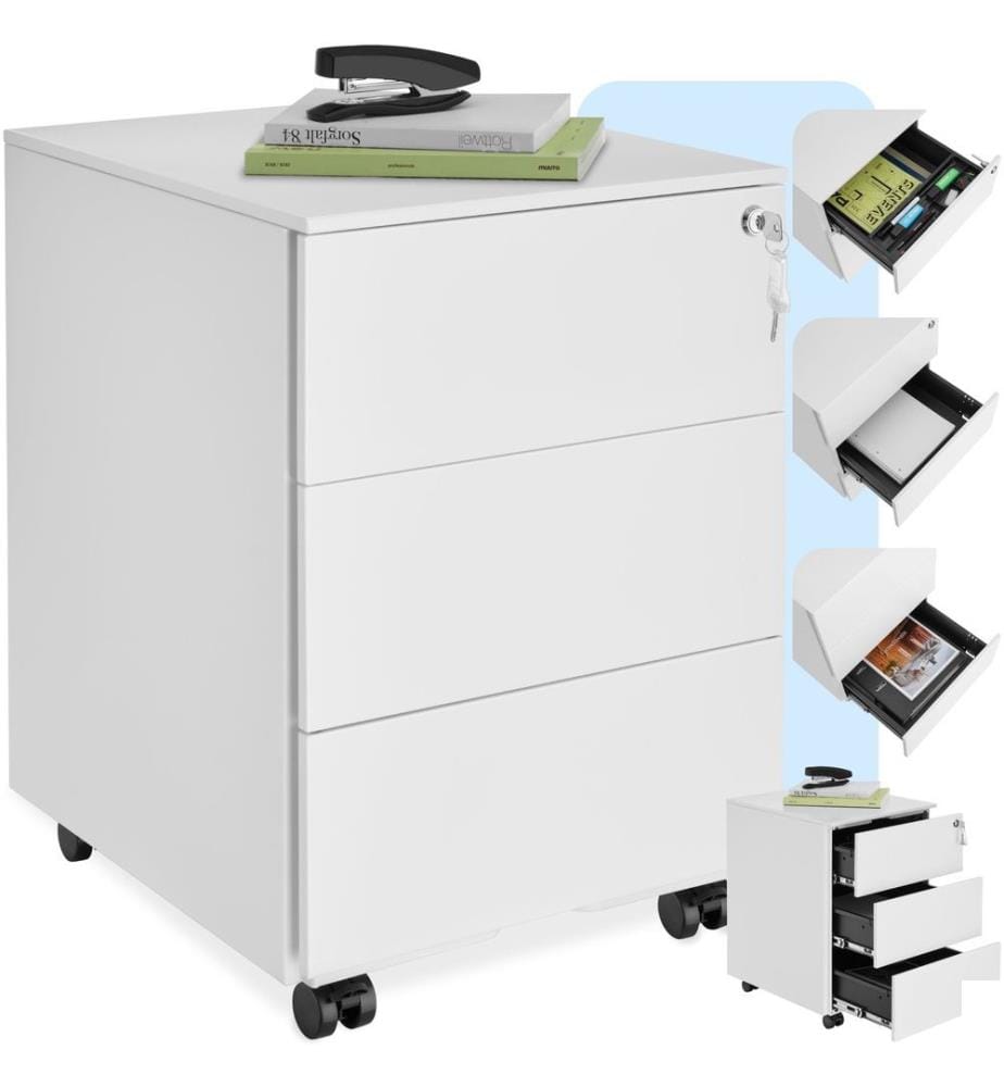 Caisson de bureau à roulettes Magna avec 3 tiroirs verrouillables - blanc