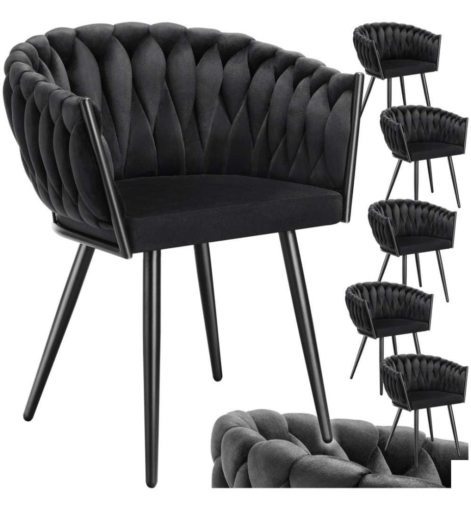 Set de chaises de salle à manger Astano velours design noué - noir, Lot de 6