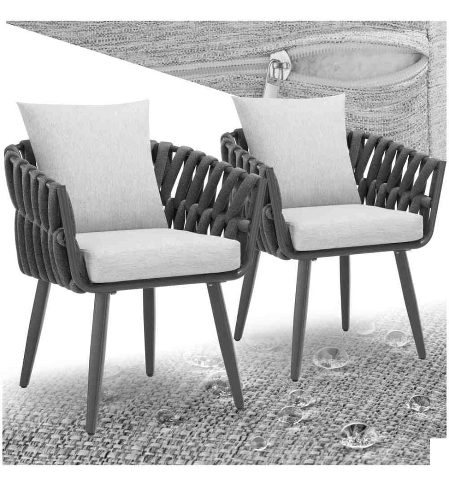 Lot de 2 chaises Lugano au design façon cordage avec structure en aluminium - gris anthracite