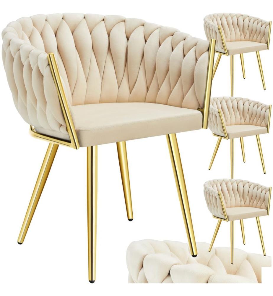 Set de chaises de salle à manger Astano velours design noué - couleur sableor, Lot de 4
