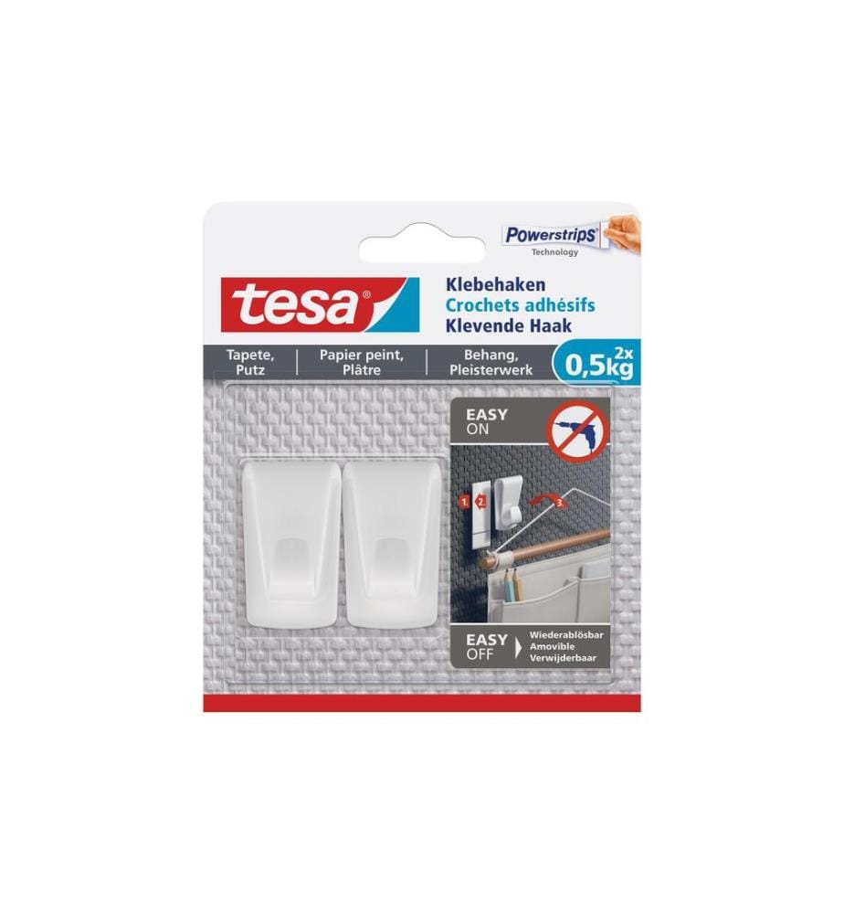 TESA - Crochet adhésif pour le papier peint et le plâtre 0,5 kg