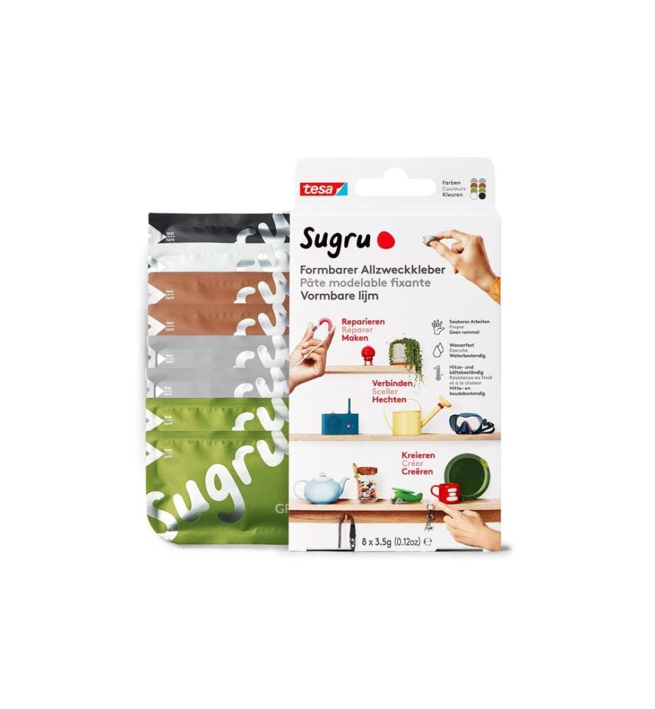 Sugru by Tesa - Pâte modelable fixante 8 Pièce/s, Brun, Gris, Vert, Noir, Blanc