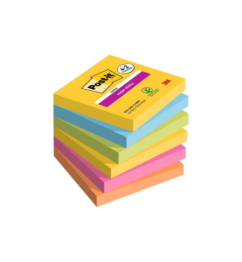 POST-IT - Fiche de bloc-notes Super Sticky Promotion 7.6 x 7.6 cm, 6 blocs