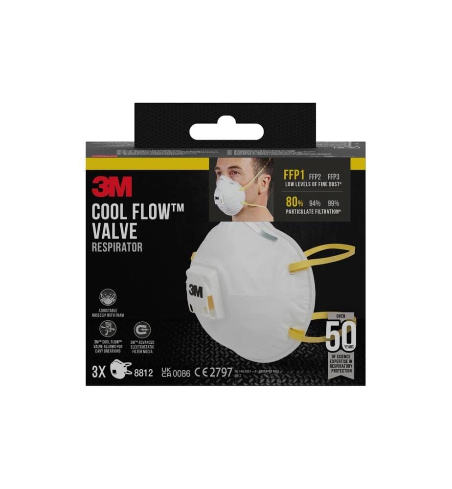 3M - Masque de protection respiratoire 8812, FFP1, Soupape, 3 pièces