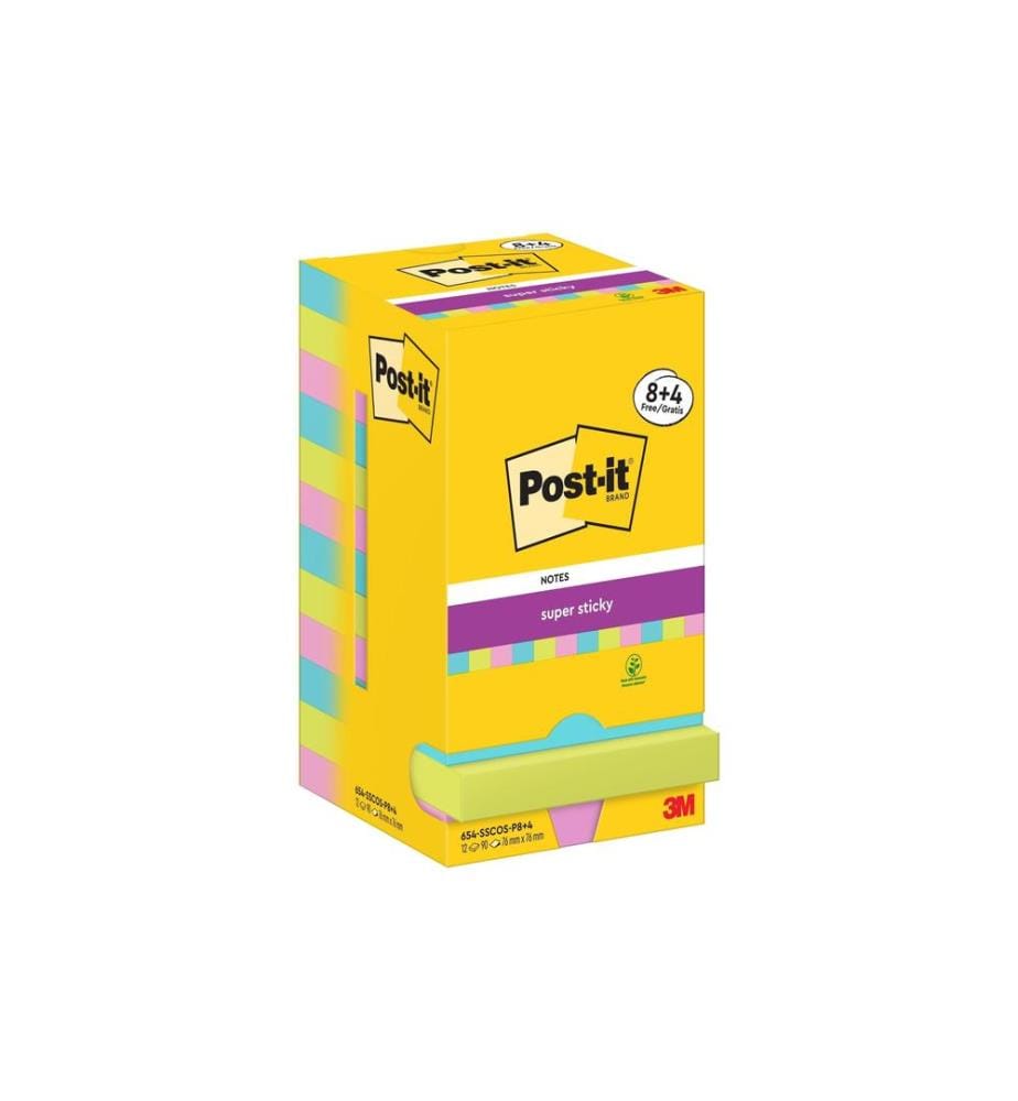 POST-IT - Fiche de bloc-notes Super Sticky 76 x 76 mm, Cosmic, 12 blocs