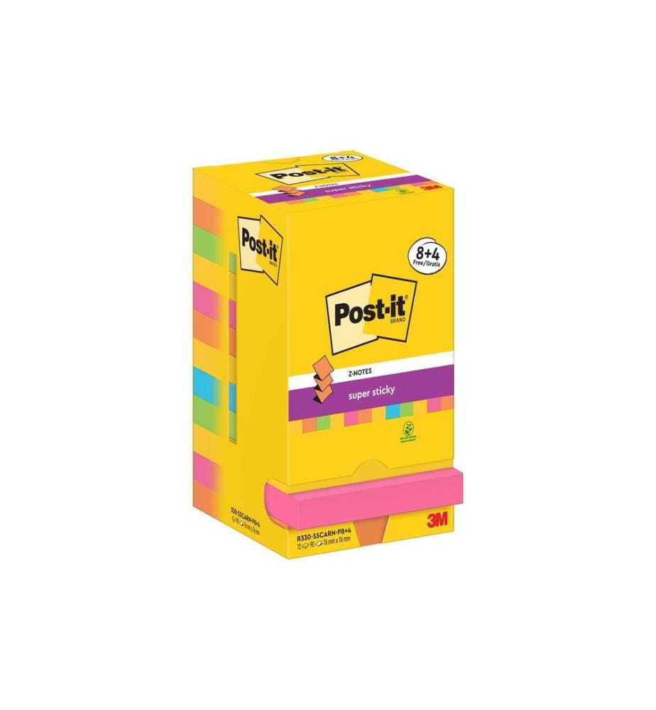POST-IT - Fiche de bloc-notes Super Sticky Z-Notes 76 x 76 mm, Carnival