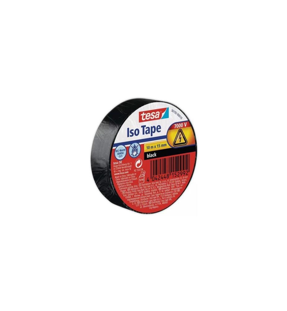 TESA - Bande isolante -Set Iso Tape, 15 mm x 10 m, 5 rouleaux, Noir