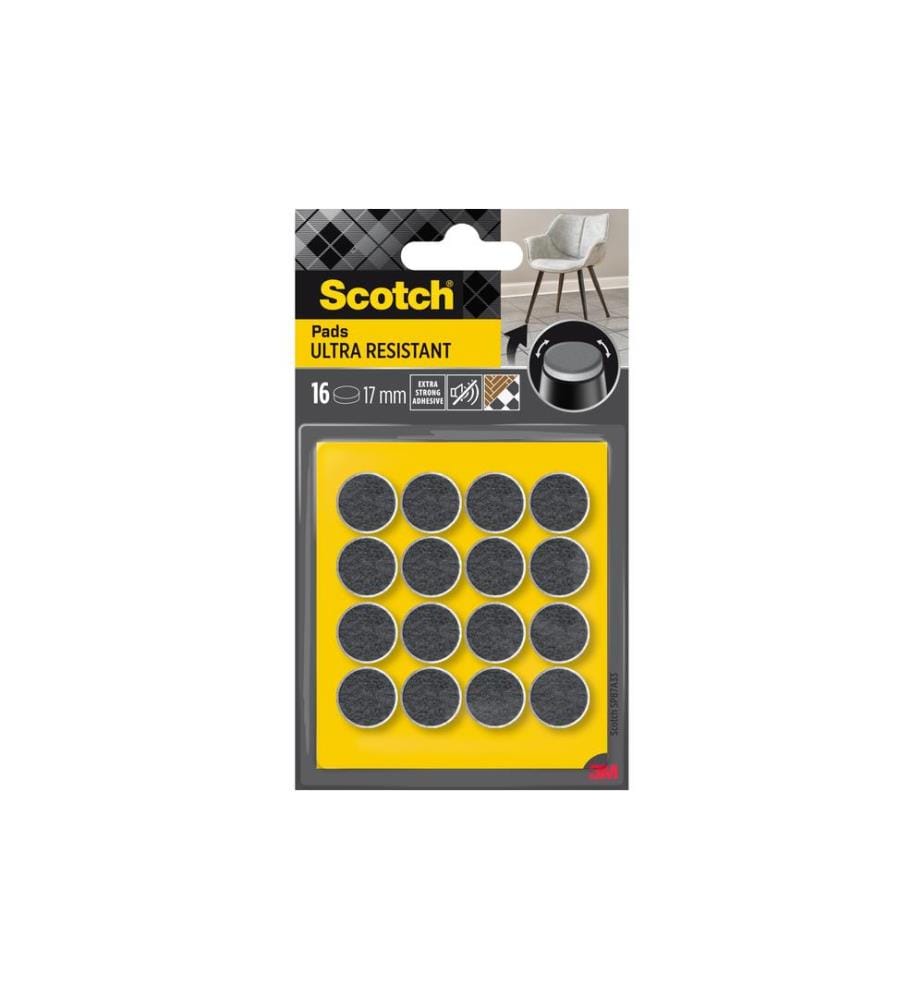 3M - Patins en feutre Ultra Resistant, Ø 17 mm, Gris, paquet de 16