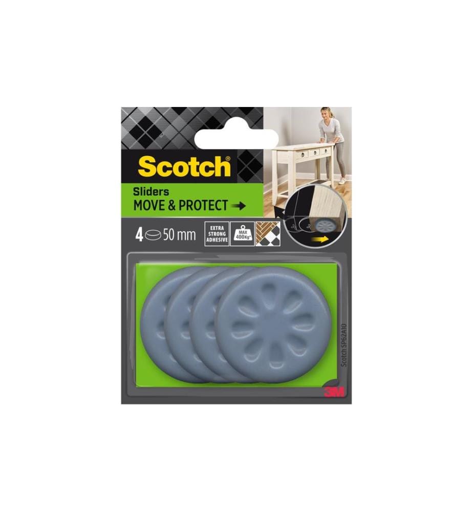 3M - Patins pour meubles Move & Protect, Ø 50 mm, Gris, pack de 4