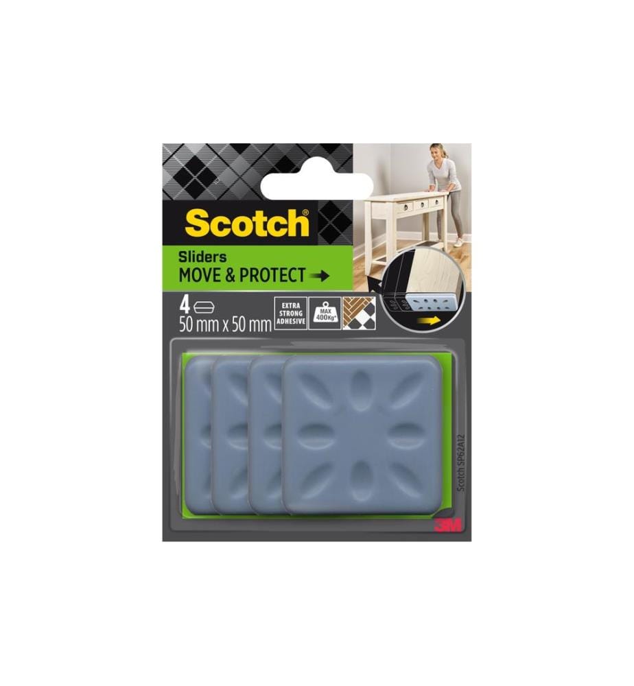 3M - Patins pour meubles Move & Protect, 50 mm x 50 mm, Gris, paquet de 4