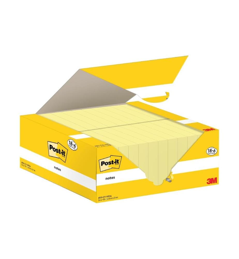 POST-IT - Fiche de bloc-notes 3M, 38 x 51 mm, 18+6 blocs, jaune