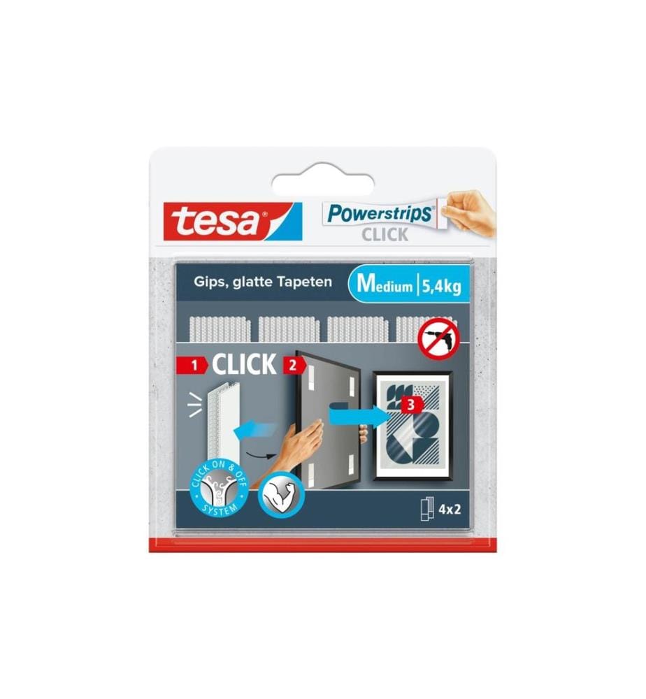 TESA - Striscia di montaggio Powerstrips CLICK Medium - 4 x 2 Pièces 5.4 kg